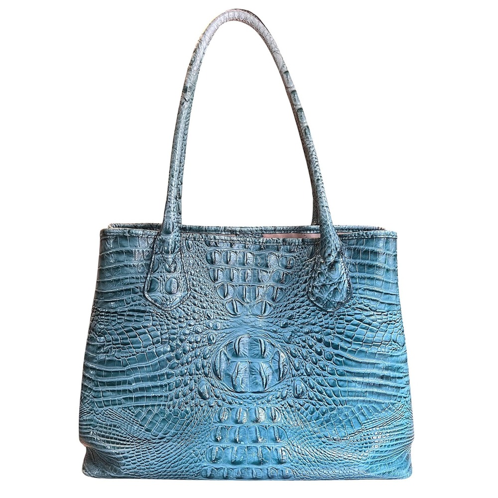 Brahmin Blue Croc-Embossed Leather Tote